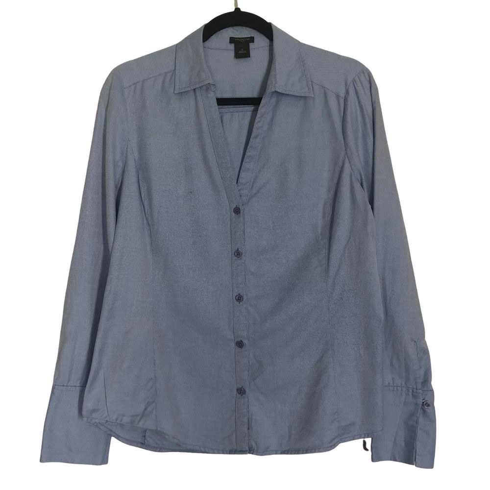 Ann Taylor Button Up Shirt Deep V-neck Long Sleeve